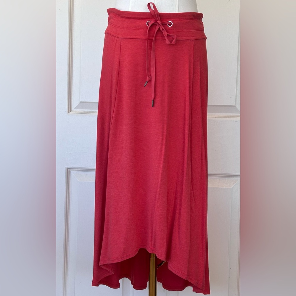 Athleta Pura Vida Midi High Low Drawstring Skirt Vermillion Size Small